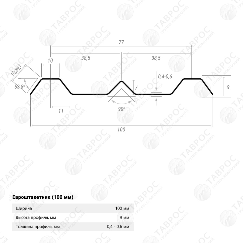 Металлический штакетник Гладкий полиэстер RAL 6005 (Зелёный мох) 2000*100*0,45 односторонний Прямой