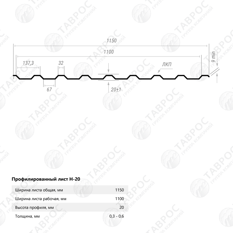 Профнастил Н-20 Гладкий полиэстер RAL 6005 (Зелёный мох) 3000*1150*0,45 односторонний