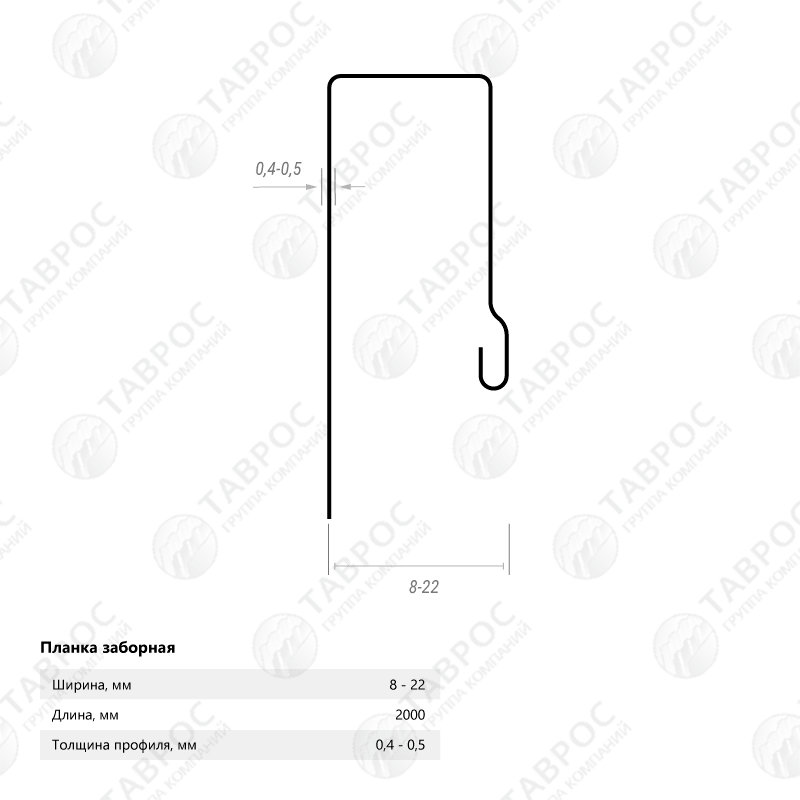 Планка заборная Zn 2000*8