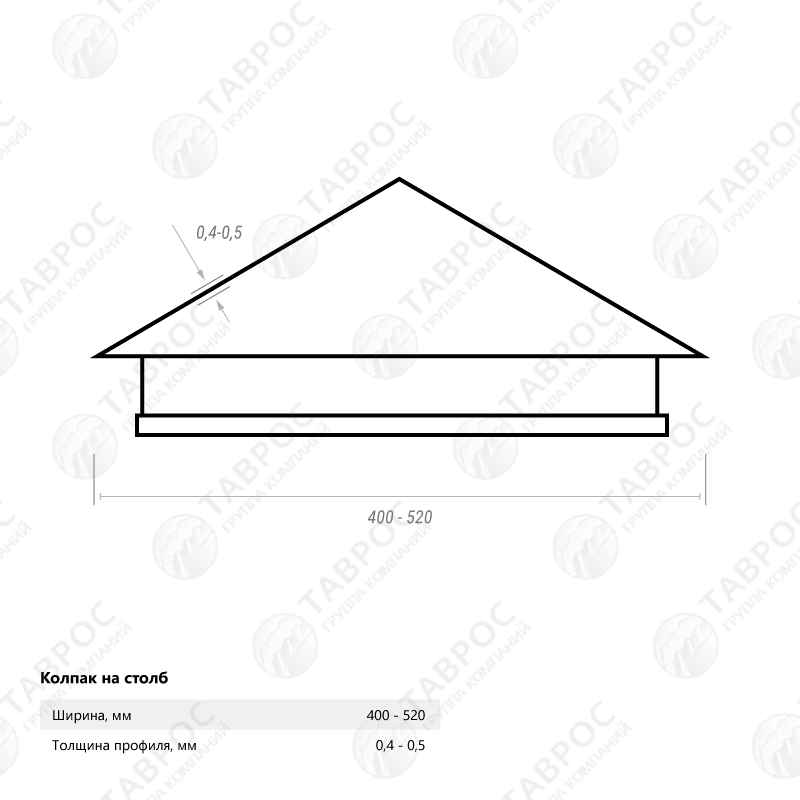 Колпак на столб Гладкий полиэстер RAL 6005 (Зелёный мох) 400*400