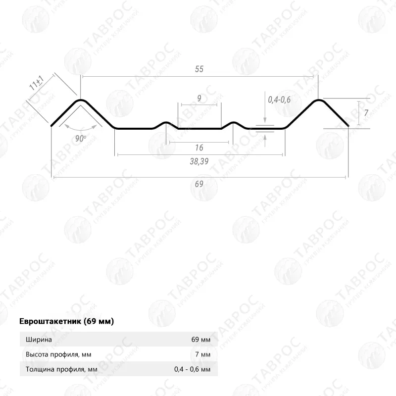 Металлический штакетник Гладкий полиэстер RAL 6005 (Зелёный мох) 3000*69*0,5 односторонний Прямой