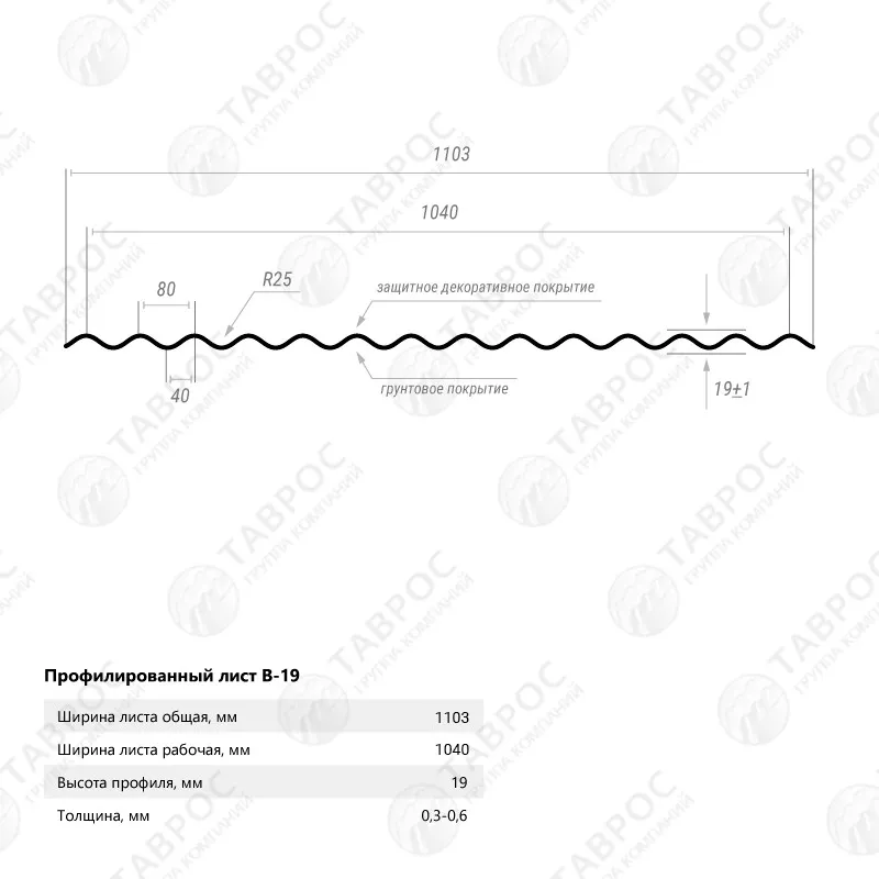 Гофрированный лист В-19 Гладкий полиэстер RAL 9003 (Белый) 2500*1103*0,45 односторонний