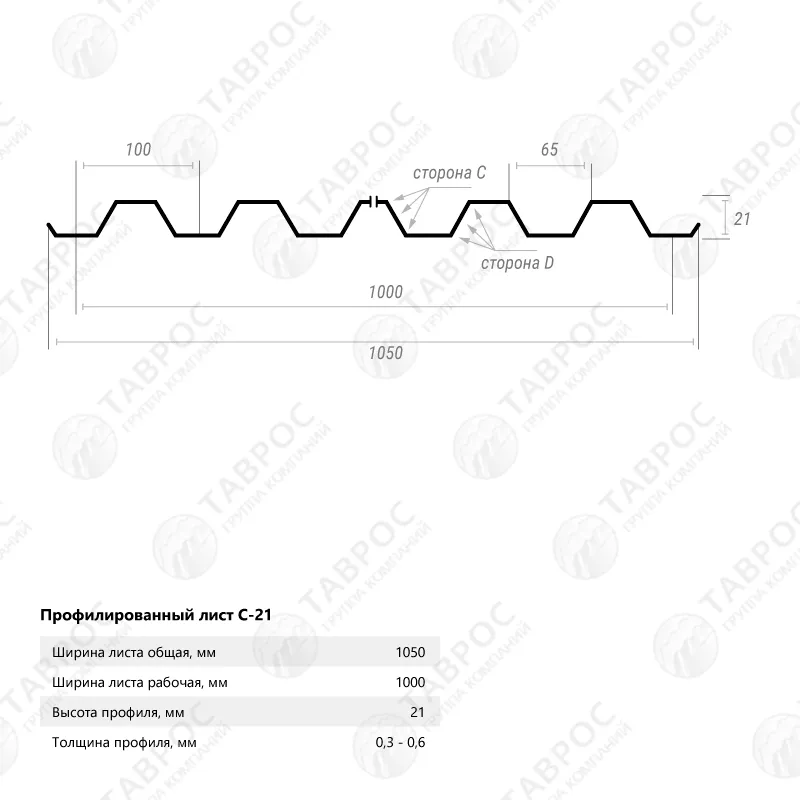 Профнастил С-21 Гладкий полиэстер RAL 6005 (Зелёный мох) 3000*1050*0,45 односторонний